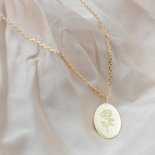 Load image into Gallery viewer, 10K YELLOW GOLD OVAL ENGRAVED ROSE NECKLACE
