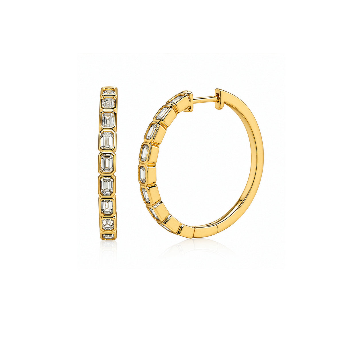 STERLING SILVER EMERALD CUT LAB DIAMOND 1.5CT HOOP EARRINGS