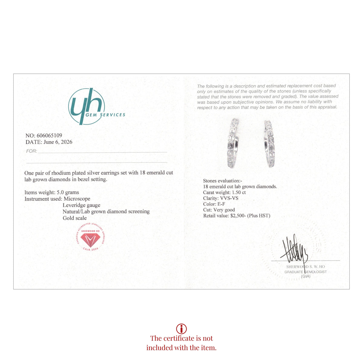 STERLING SILVER EMERALD CUT LAB DIAMOND 1.5CT HOOP EARRINGS