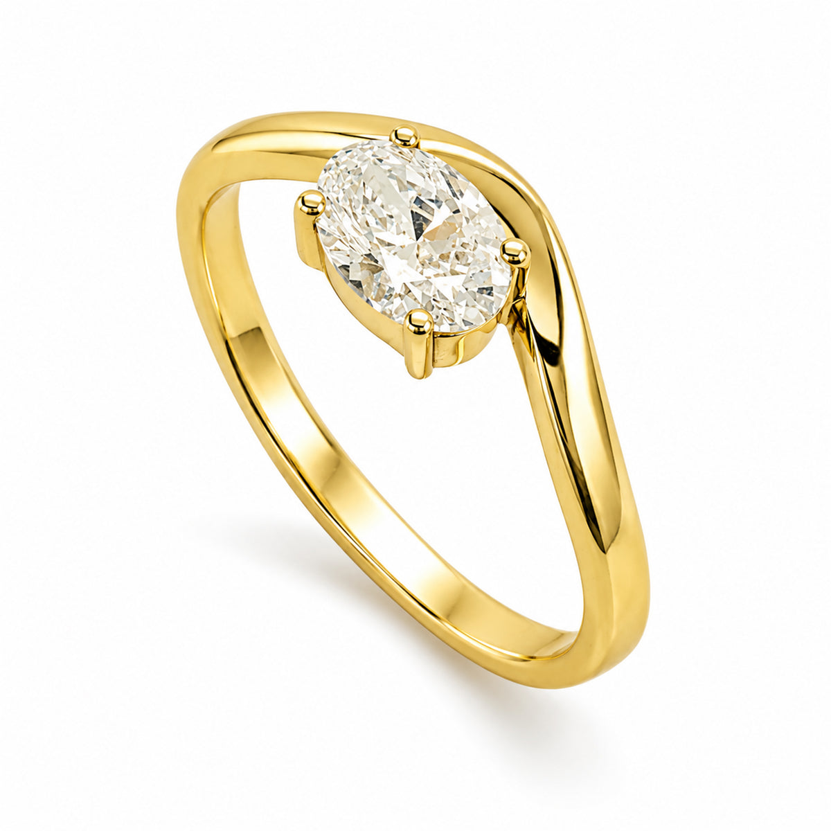 STERLING SILVER GOLD VERMEIL OVAL CUT LAB DIAMOND WAVE RING TDW 0.75CT